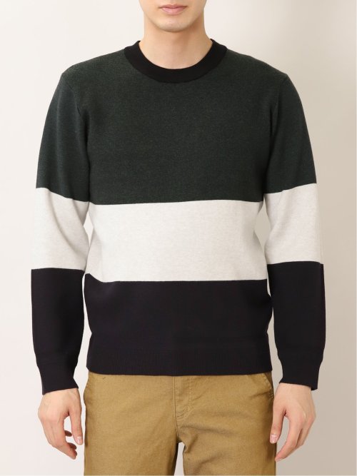 ストレッチウォッシャブル ふわもち衿配色 クルーニット