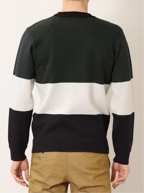 ストレッチウォッシャブル ふわもち衿配色 クルーニット