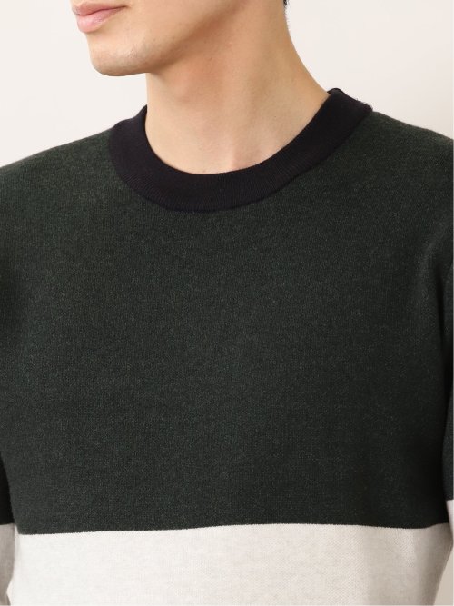 ストレッチウォッシャブル ふわもち衿配色 クルーニット