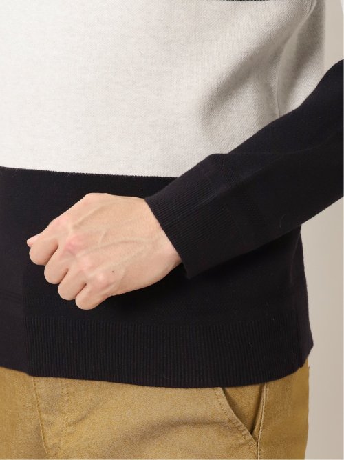 ストレッチウォッシャブル ふわもち衿配色 クルーニット