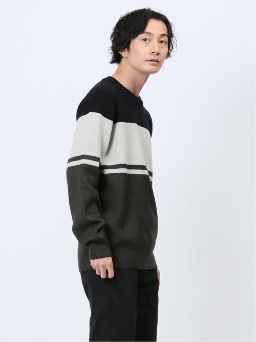 ふわもち 三段配色 クルーニット