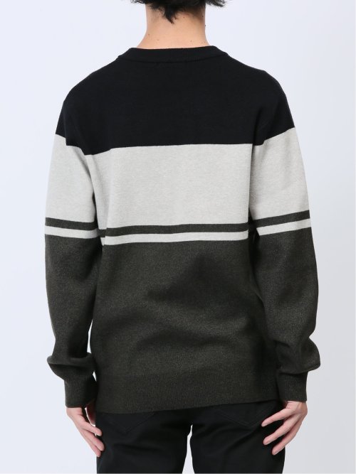 ふわもち 三段配色 クルーニット