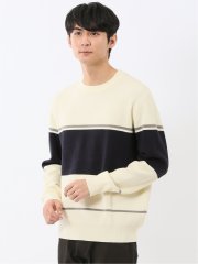 ウォッシャブル ストレッチ 配色切替 クルーニット