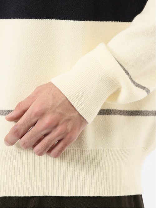 ウォッシャブル ストレッチ 配色切替 クルーニット