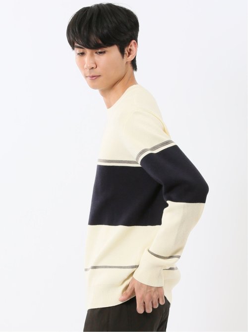 ウォッシャブル ストレッチ 配色切替 クルーニット