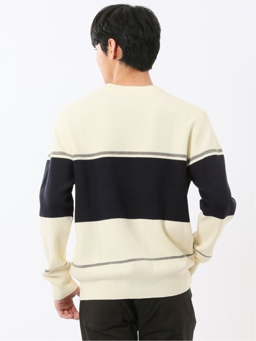 ウォッシャブル ストレッチ 配色切替 クルーニット