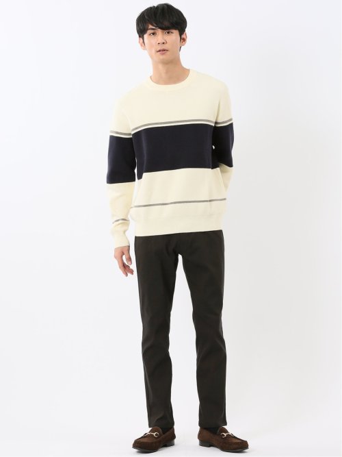 ウォッシャブル ストレッチ 配色切替 クルーニット