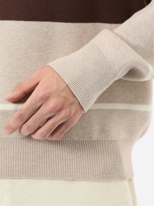 ウォッシャブル ストレッチ 配色切替 クルーニット