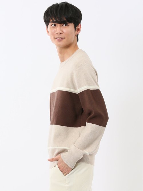 ウォッシャブル ストレッチ 配色切替 クルーニット