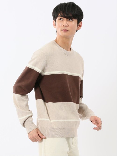 ウォッシャブル ストレッチ 配色切替 クルーニット