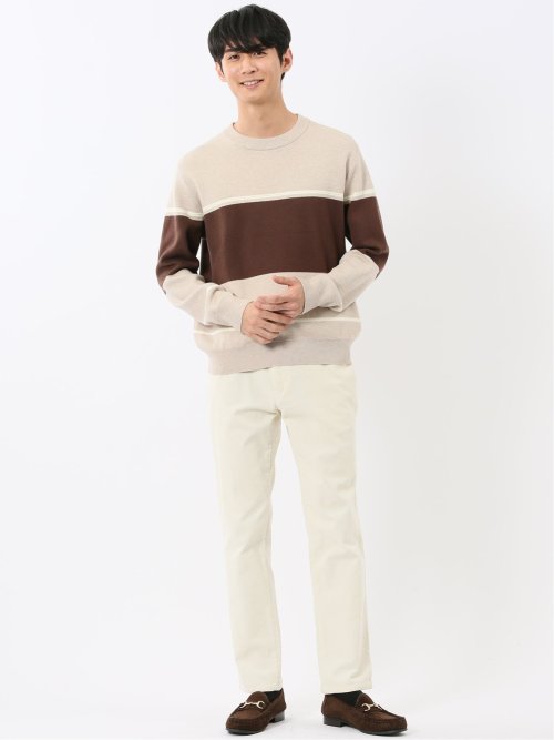 ウォッシャブル ストレッチ 配色切替 クルーニット