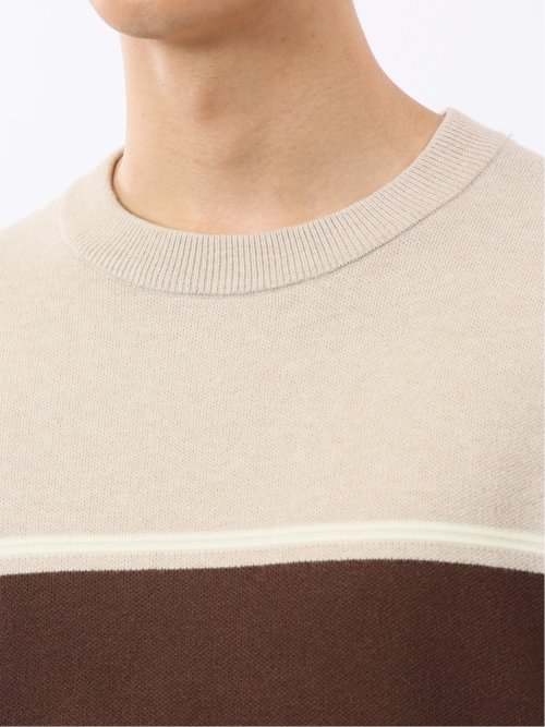 ウォッシャブル ストレッチ 配色切替 クルーニット