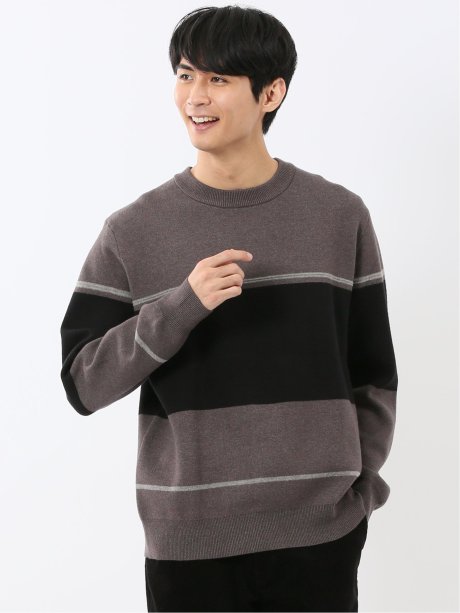 ウォッシャブル ストレッチ 配色切替 クルーニット