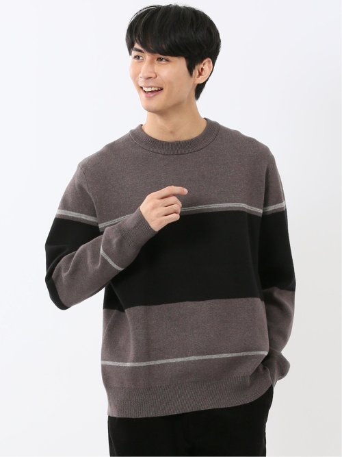 ウォッシャブル ストレッチ 配色切替 クルーニット