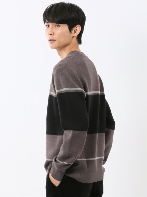 ウォッシャブル ストレッチ 配色切替 クルーニット