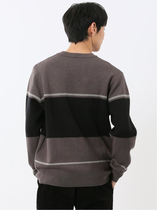 ウォッシャブル ストレッチ 配色切替 クルーニット