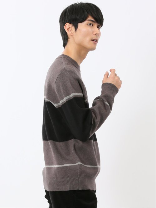 ウォッシャブル ストレッチ 配色切替 クルーニット