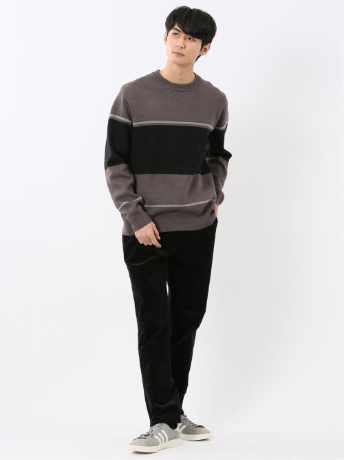 ウォッシャブル ストレッチ 配色切替 クルーニット