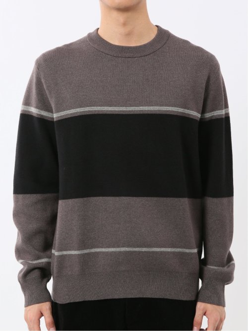 ウォッシャブル ストレッチ 配色切替 クルーニット