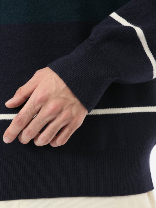 ウォッシャブル ストレッチ 配色切替 クルーニット