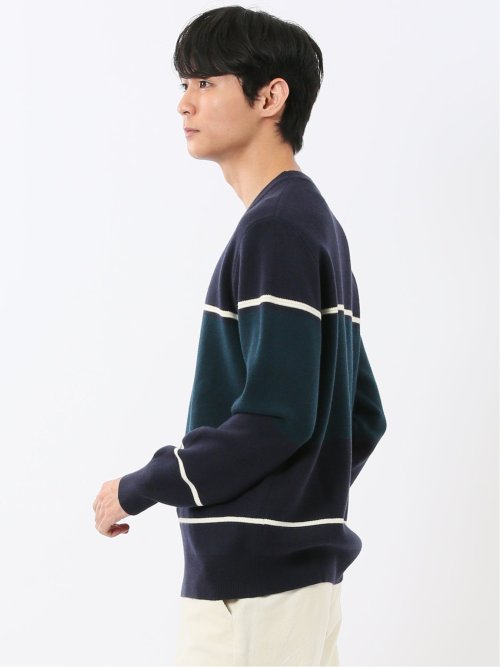 ウォッシャブル ストレッチ 配色切替 クルーニット