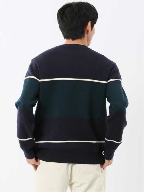 ウォッシャブル ストレッチ 配色切替 クルーニット