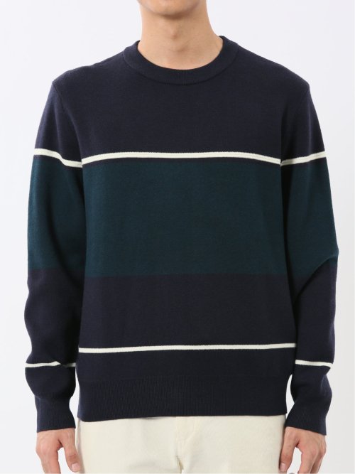 ウォッシャブル ストレッチ 配色切替 クルーニット