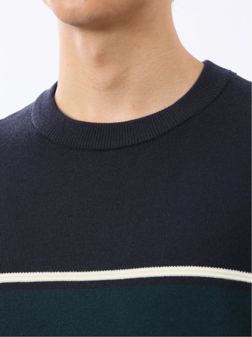 ウォッシャブル ストレッチ 配色切替 クルーニット