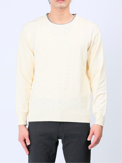 ストレッチウォッシャブル ふわもち編地MIX クルーニット