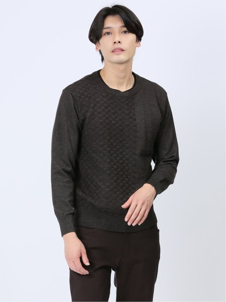 ストレッチウォッシャブル ふわもち編地MIX クルーニット