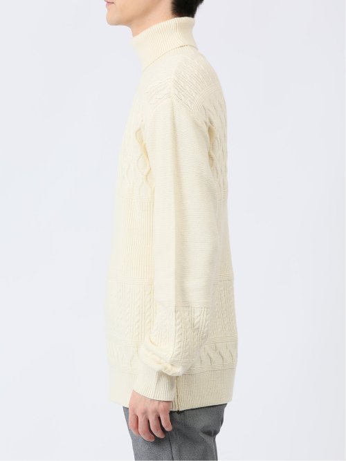 ふわもち パネルボーダー タートルネックニット