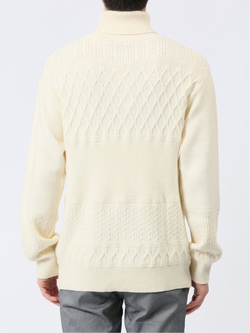 ふわもち パネルボーダー タートルネックニット