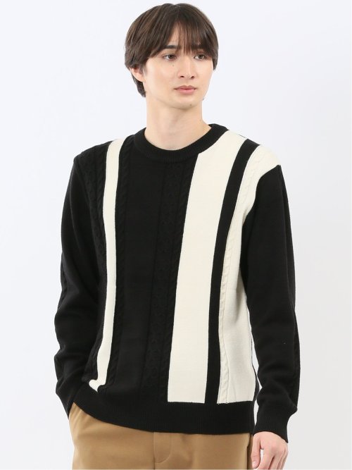 ウォッシャブル ストレッチ 編地切替 クルーニット