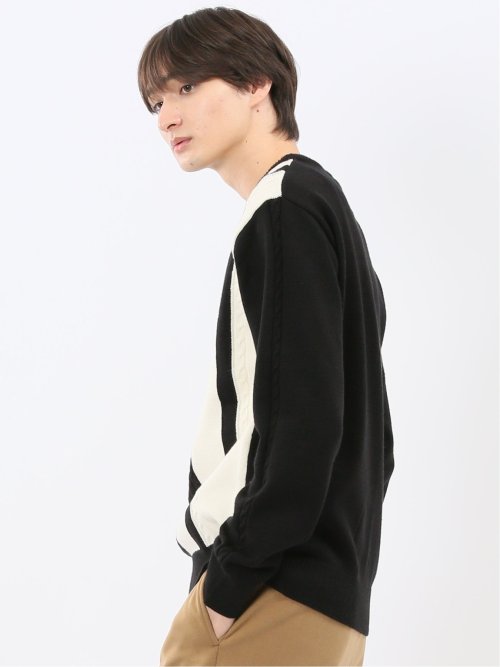 ウォッシャブル ストレッチ 編地切替 クルーニット