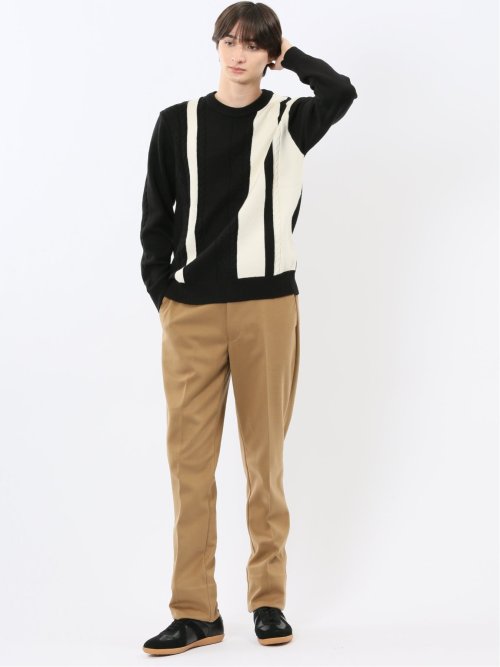 ウォッシャブル ストレッチ 編地切替 クルーニット