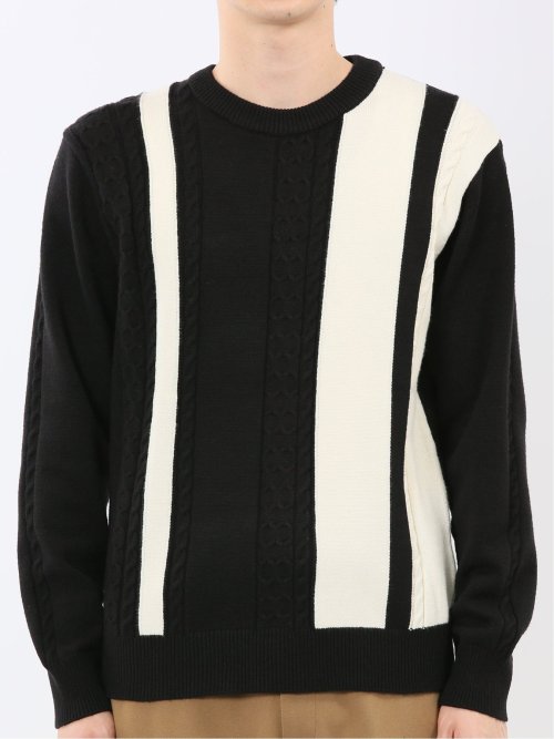 ウォッシャブル ストレッチ 編地切替 クルーニット