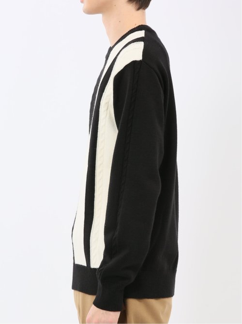 ウォッシャブル ストレッチ 編地切替 クルーニット