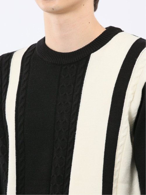 ウォッシャブル ストレッチ 編地切替 クルーニット