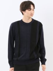 ウォッシャブル ストレッチ 編地切替 クルーニット