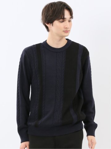 ウォッシャブル ストレッチ 編地切替 クルーニット