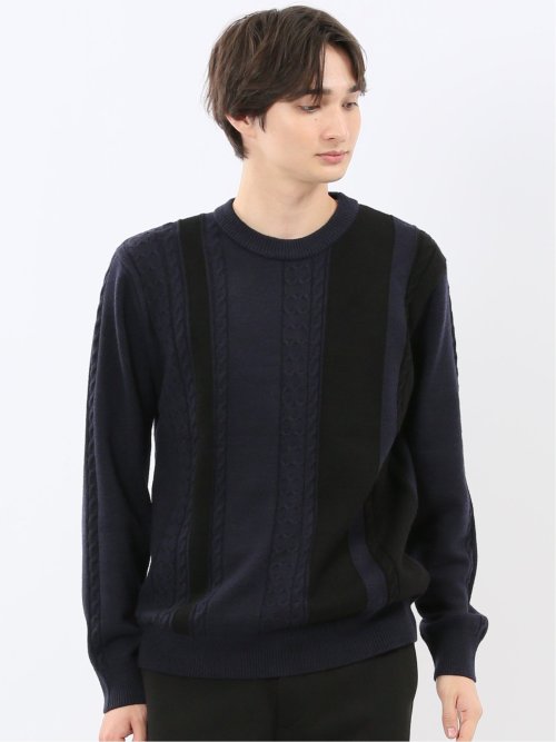 ウォッシャブル ストレッチ 編地切替 クルーニット