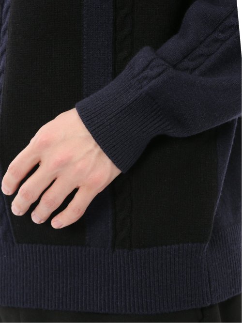 ウォッシャブル ストレッチ 編地切替 クルーニット