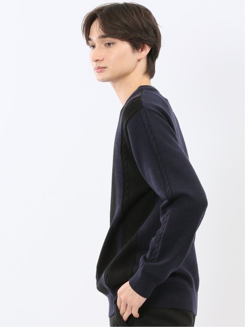 ウォッシャブル ストレッチ 編地切替 クルーニット