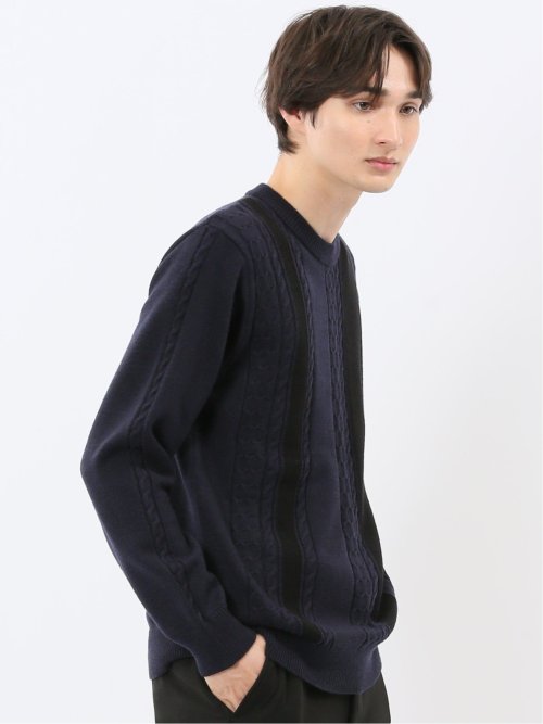 ウォッシャブル ストレッチ 編地切替 クルーニット