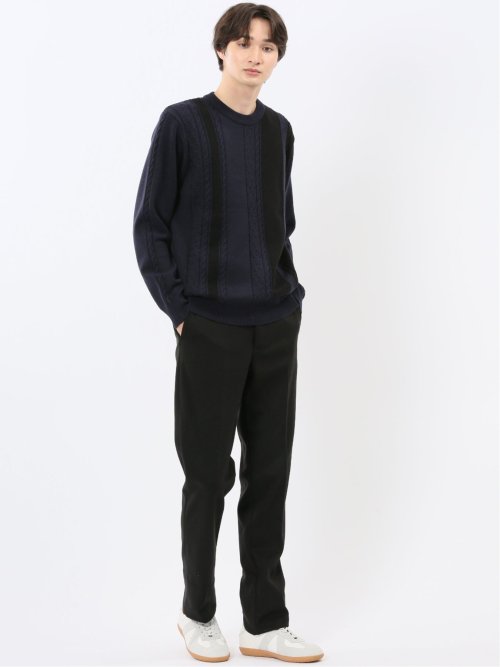 ウォッシャブル ストレッチ 編地切替 クルーニット