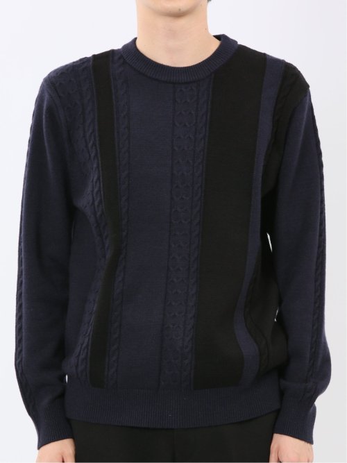 ウォッシャブル ストレッチ 編地切替 クルーニット