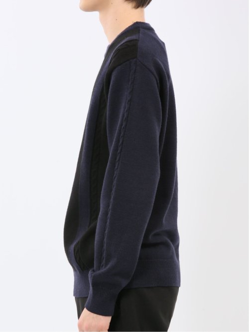 ウォッシャブル ストレッチ 編地切替 クルーニット