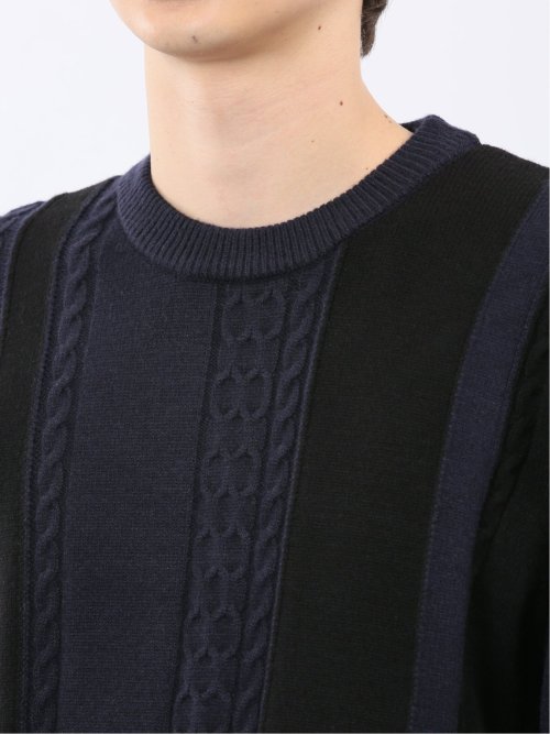 ウォッシャブル ストレッチ 編地切替 クルーニット