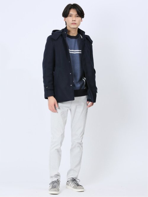 ストレッチウォッシャブル ふわもち配色チェック柄 クルーニット