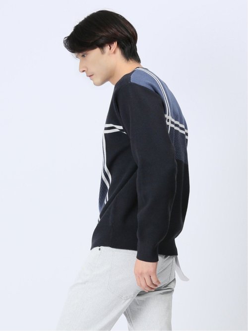 ストレッチウォッシャブル ふわもち配色チェック柄 クルーニット